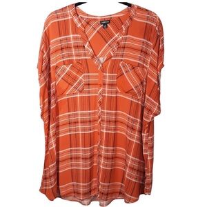 Torrid Challis Orange Plaid Button Up Shirt - Womens Size 3X - Soft & Flowy Fit